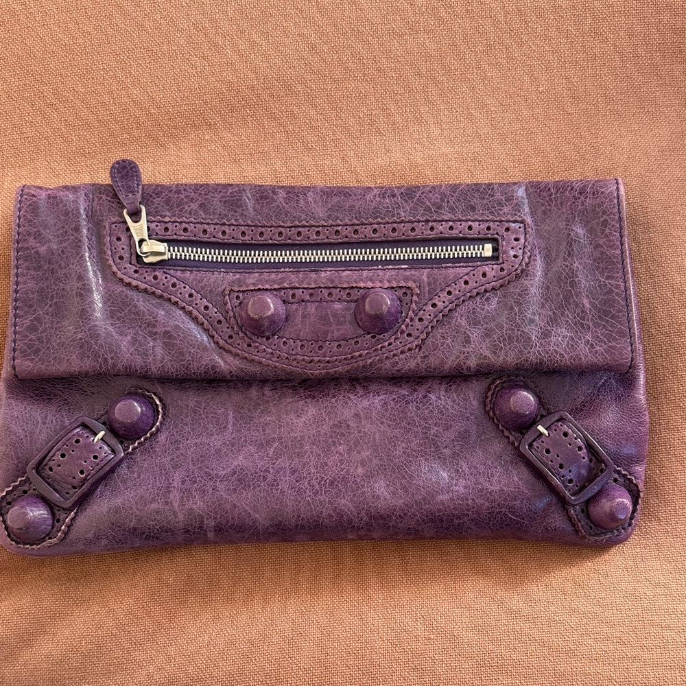 Balenciaga Purple Lambskin Clutch